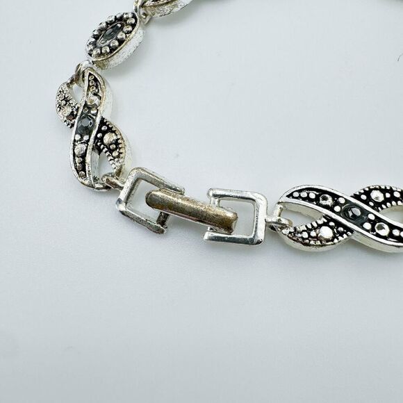 Vintage Marcasite Rhinestone XOXO Bracelet Art Deco Glam Gatsby Retro - Picture 8 of 9